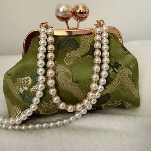 Elegant Green Clutch with Pearl Accents